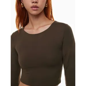 Aritzia Babaton Contour Crew Cropped Longsleeve Brown Size XS thumbnail 2
