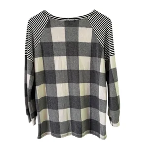 Lovely J Buffalo‎ Plaid Raglan Top Striped Sleeve Comfy Pullover Small thumbnail 7