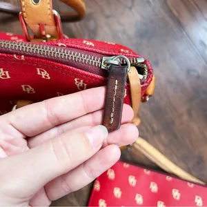 Dooney & Bourke • Domed Satchel purse bag Burning Red initials canvas wristlet thumbnail 9