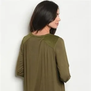 'VERY J' brand Small Olive Roll Button Sleeve Hi-Low Henley Office Blouse thumbnail 10
