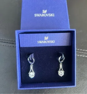 Swarovski Round Drop Crystal Silver Finish Pierced Earrings SKU#801 thumbnail 1