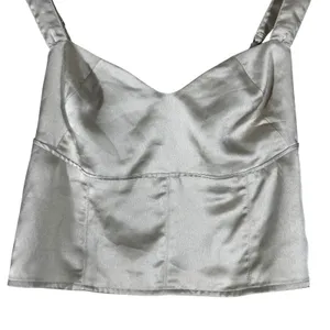 Abercrombie & Fitch Satin Solid Crop Top Champagne Chic Smocked Back Size M thumbnail 2