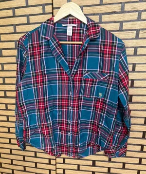 Victorias Secret Plaid Button Down Pajama Top Size XS‎ thumbnail 1