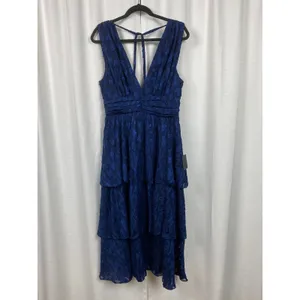 Lulus Navy Blue Make It Mesmerizing Jacquard Tiered Midi Dress Sz.L NWT thumbnail 5