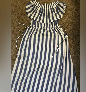 Striped off the shoulder maxi dress Blue thumbnail 4