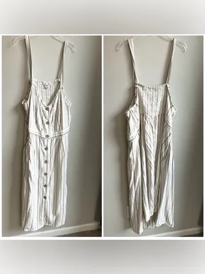 a.n.a. Rayon & Linen Blend Dress with Pockets Cream with Brown Stripes 2X thumbnail 2