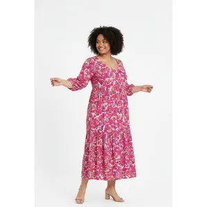 The Pioneer Woman Women Maxi Dress 3XL Pink Floral Tiered Rayon Boho Cottagecore thumbnail 8