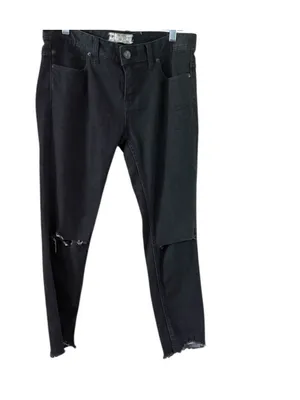 Free People Black Straight-Leg Jeans with Subtle Knee Distress thumbnail 9
