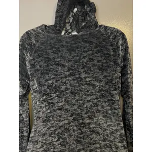 Vine Street Tunic Top Womens Medium Gray Velour Hooded Lace Hem Long Sleeve thumbnail 9