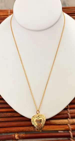 Gold Tone Heart 'Mom' Pendant Locket Necklace on Fine Chain 18” thumbnail 1
