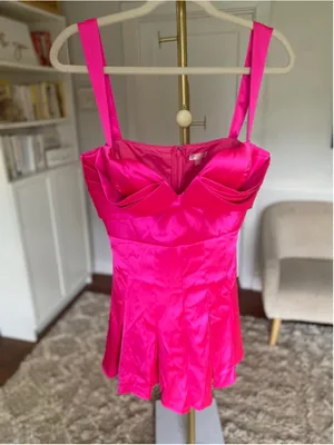 Luxxel‎ Babydoll Mini Romper Hot Pink Satin Corset Barbie Party Glam Event NWTs thumbnail 2