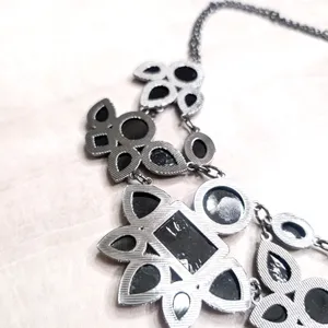 Stunning Bib Necklace Statement Large Chunky Black & Dark Silver Tone thumbnail 4