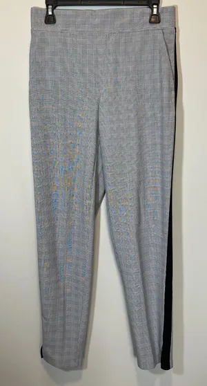 Athleta Brooklyn Ankle Pant Grey Glen Plaid Black Side Stripe Tapered Size 4T thumbnail 1