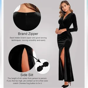 Elegant Velvet/ Deep V-neck, long sleeve, side slit, long length empire waist XL thumbnail 2
