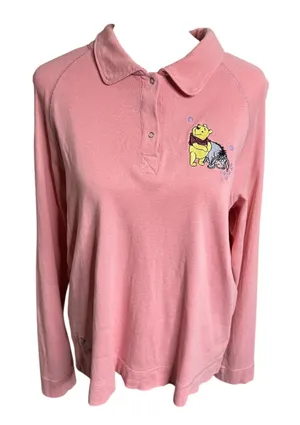 Vintage Disney Winnie the Pooh Eeyore Pink Polo M Y2K Soft Girl Disneycore thumbnail 1