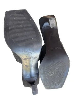 Open Edit Black Leather Square-Toe Slide Mules thumbnail 4