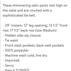 New Tie waist satin pants thumbnail 5