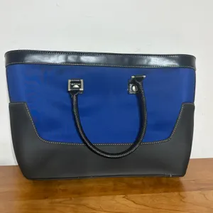 Ralph Lauren Tote Bag Royal Blue Nylon Black Trim RL Logo Top Handle Carryall thumbnail 3