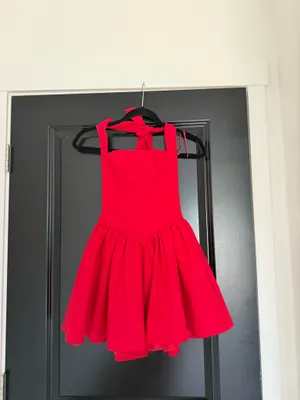 NWT Showpo Helda Mini Dress - Halter Tie Neck Corset Panel Dress in Red thumbnail 3