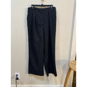 Free People Striped Pleated Wide Leg Pants Black Size Large $148 thumbnail 2