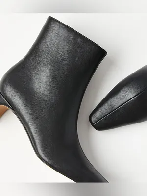 LOFT Black Squared Pointy Toe Kitten Heel Ankle Boots Size 7 MSRP $139 thumbnail 2