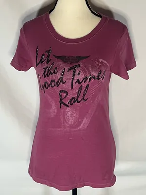 Harley-Davidson Arrowhead Rhinestone Let The Good Times Roll Women’s Shirt XS thumbnail 1