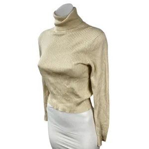 J.Crew Women's Cream Ribbed Knit Turtle Neck Long Sleeve Crop Sweater Top Sz S thumbnail 3