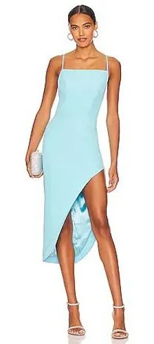 Bardot Anya Aqua Blue Midi‎ Dress Asymmetrical Open Back Slit Size 4 Cocktail thumbnail 1