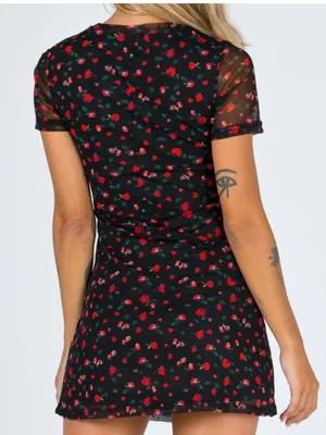 NWOT Princess Polly Black Dione Red Floral Mesh A-line Mini Slip Dress Size 6 thumbnail 2