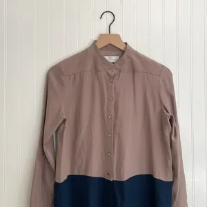 AMANDA UPRICHARD Colorblock Shirt Dress Long Sleeve in Tan/Navy Size S *Flawed thumbnail 5