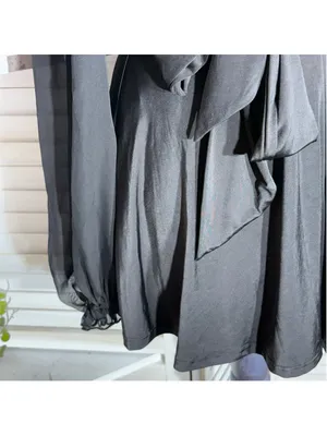 Lucy in the Sky black mini dress puff sheer sleeve plunge V cocktail homecoming thumbnail 11