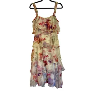 Storia ruffled tiered chiffon floral dress size m thumbnail 2