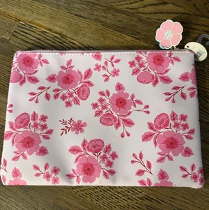Luxe Pink Floral Cosmetic Bag - Light Pink with Hot Pink Flowers thumbnail 1