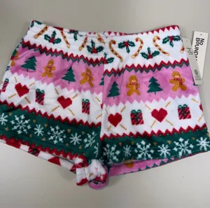 NWT No Boundaries Women’s Christmas Fleece Pajama Shorts Pink Green Size S 4-6 thumbnail 1
