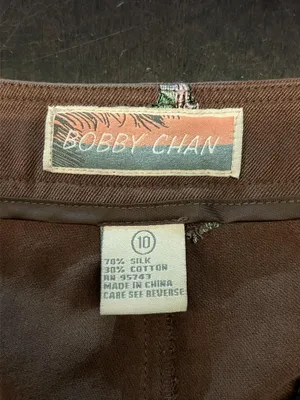 Vintage Bobby Chan Bermuda Shorts Womens 10 Brown Silk Palm Hawaiian Embroidered thumbnail 6