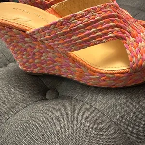 Marc Fisher Pink and Orange Woven Espadrille Wedge thumbnail 7