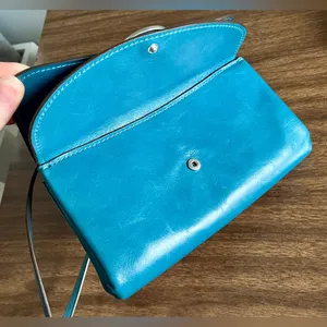Tory Burch Turquoise Blue Leather and Suede ‘Miller’ Wallet-on-Chain Crossbody thumbnail 10