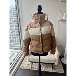 Abercrombie & Fitch Women's Colorblock Mini Puffer Jacket Pink Tan Size M thumbnail 2
