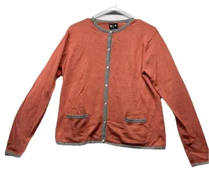 Vintage Adidas Women's Cardigan Sweater Silk Cashmere Orange Gray 3 Stripe Sz L thumbnail 1