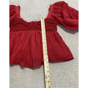 Sofie the label Red Puff Sleeve Smocked Ruffle Cropped Top Square Neck Size S thumbnail 11