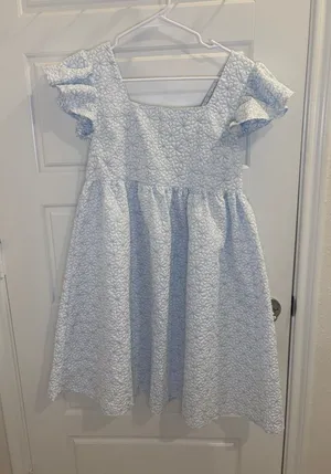 Lemmus Blue White Floral Dress Ruffle Sleeve Fit Flare Midi Cottagecore Medium thumbnail 1