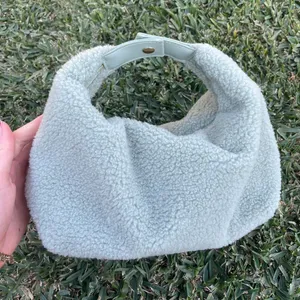Free People NEW Matcha Green fuzzy Teddy cosmetic makeup bag thumbnail 2