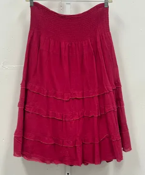Cabi Raspberry Pink Tiered Cotton Midi Skirt Smocked Waist Boho Medium‎ Picnic thumbnail 1
