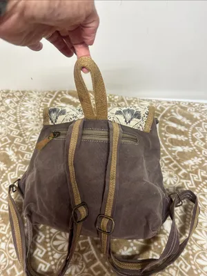 Myra Bag Teal, Brown & Cream Floral Flap Backpack thumbnail 3