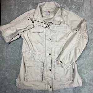 Carhartt Womens Medium Tan Ripstop Utility Field Jacket Chore Coat Beige Canvas thumbnail 6