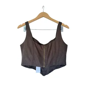 Sage The Label Brown Pinstripe Corset Crop Top Sweetheart‎ Neckline Size M NEW thumbnail 3