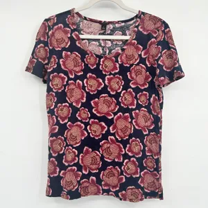 Ann Taylor Womens 100% Linen Floral Print Romantic Tropical Top Tee‎ Size M thumbnail 1
