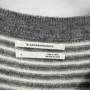 By Anthropologie Sweater Women's Large Serena Striped Button V-Neck‎ Gray Cream thumbnail 9
