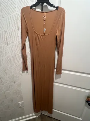 NWT SKIMS Soft Lounge Scoop Neck Maxi Dress - Camel thumbnail 10