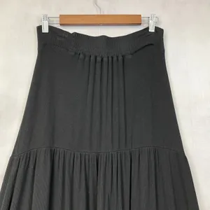 Tiered Button Front Maxi Skirt Size S Black Ribbed Stretchy Grunge Dark Cottage‎ thumbnail 5
